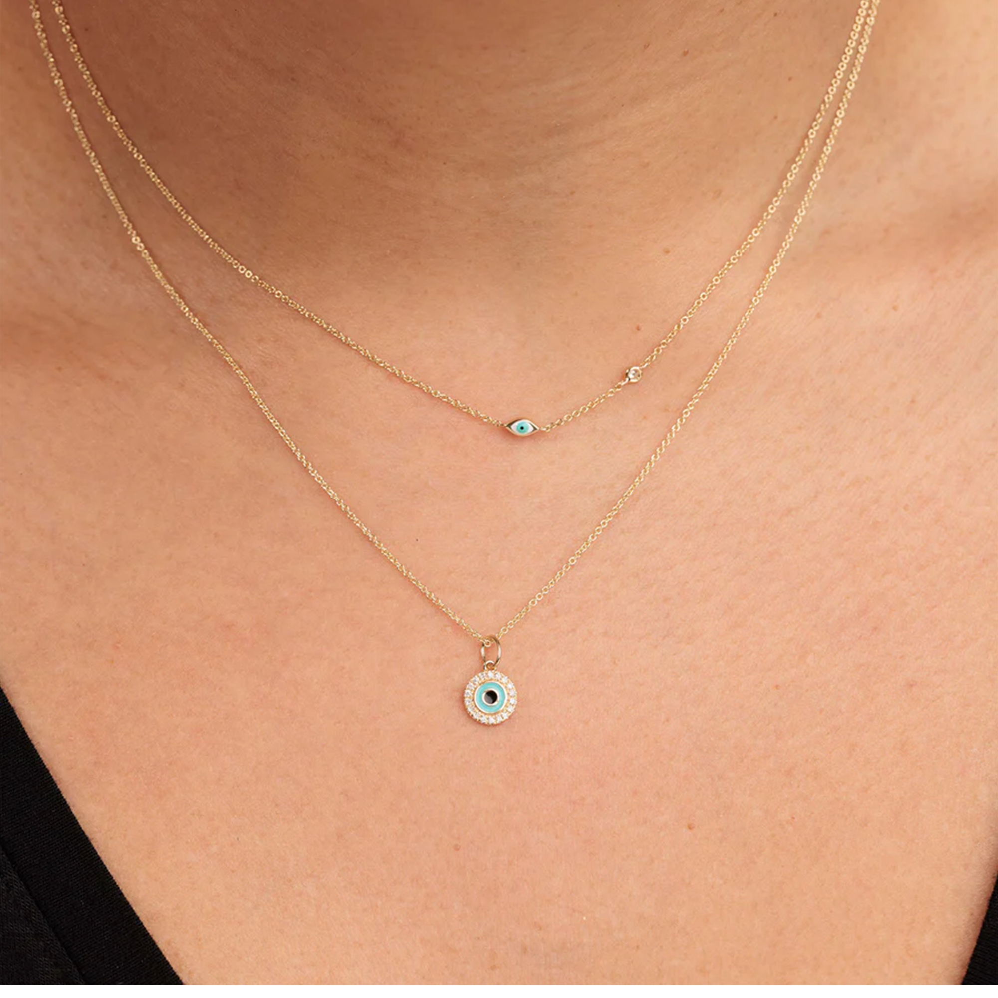 Single Mini Enamel Evil Eye Necklace with Diamond Bezel