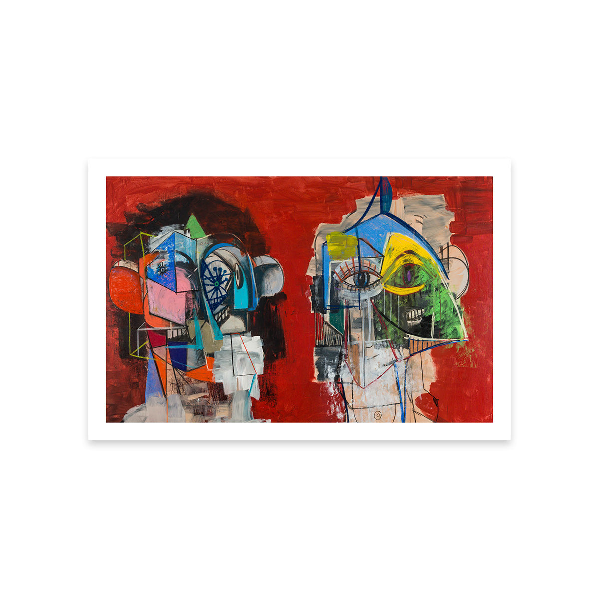 Double Heads on Red Postcard