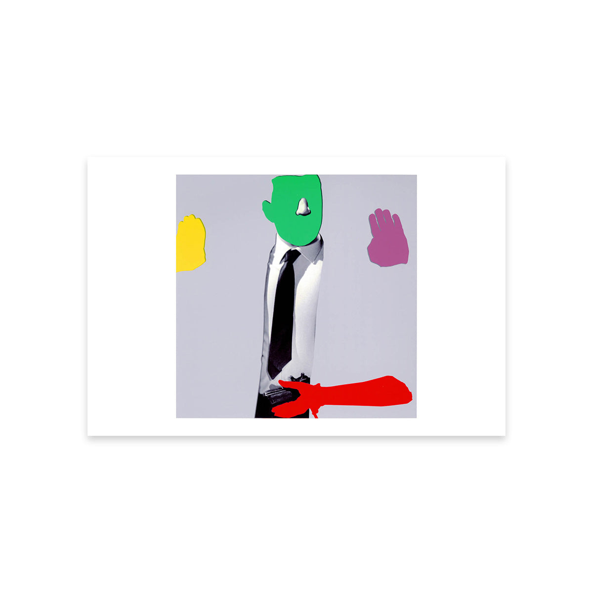 Noses & Ears, Etc. (Part Two): (Green) Face with Nose, (Yellow and Violet) Hands, (Red) Art and Pistol (with Tie) Postcard