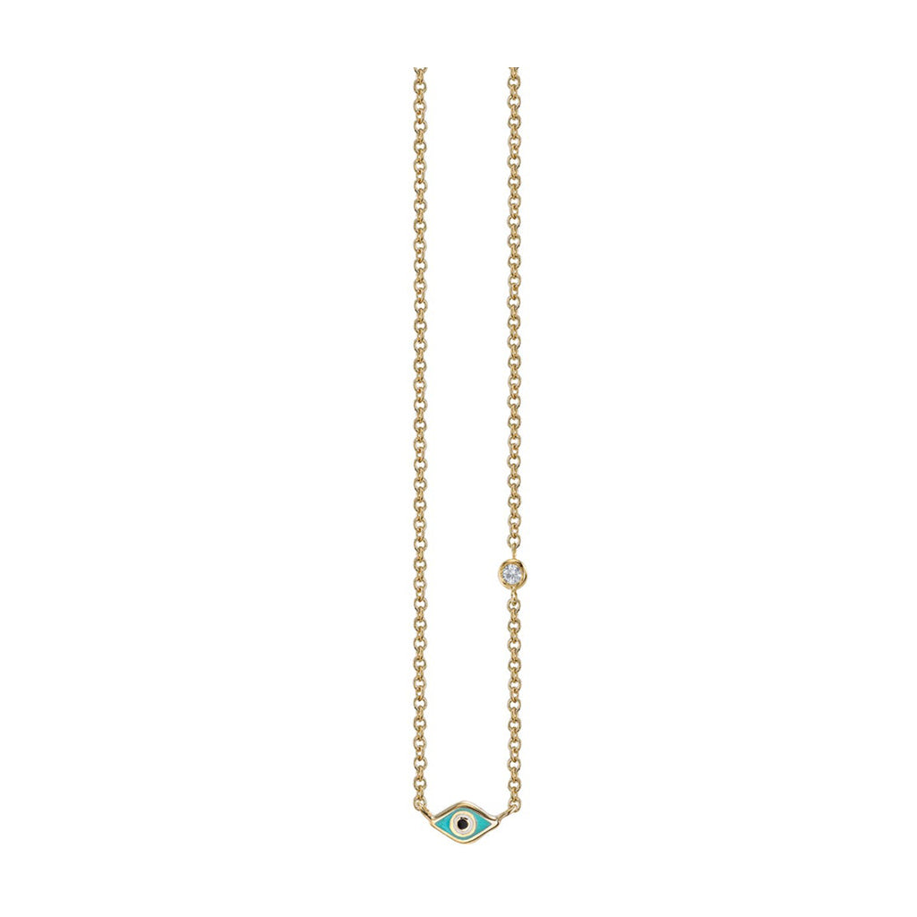 Single Mini Enamel Evil Eye Necklace with Diamond Bezel