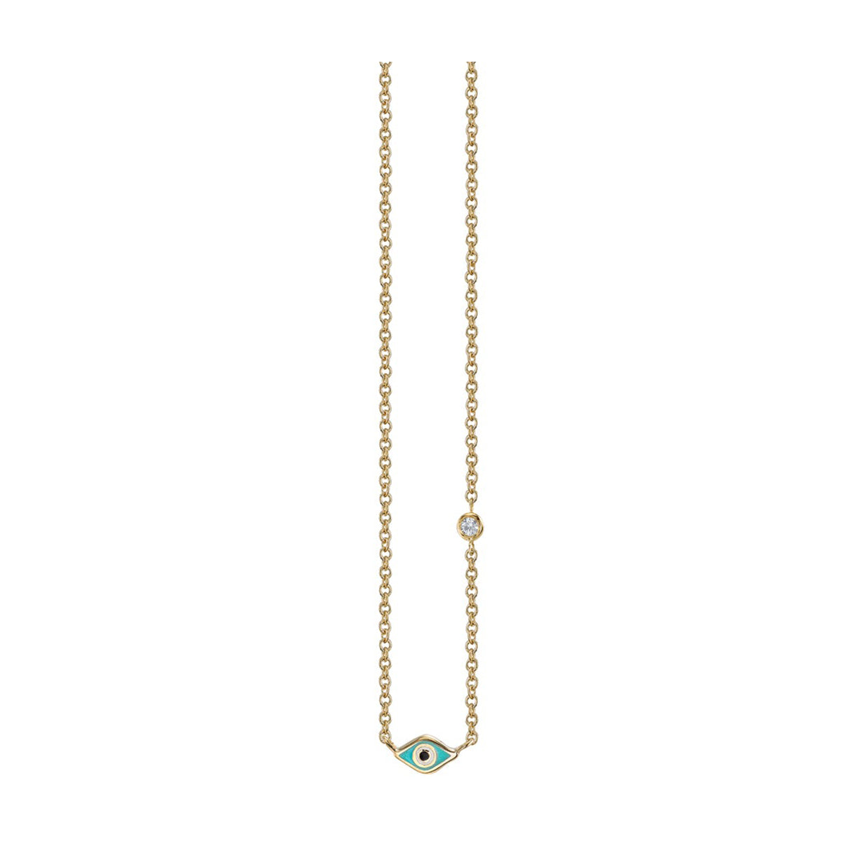 Single Mini Enamel Evil Eye Necklace with Diamond Bezel