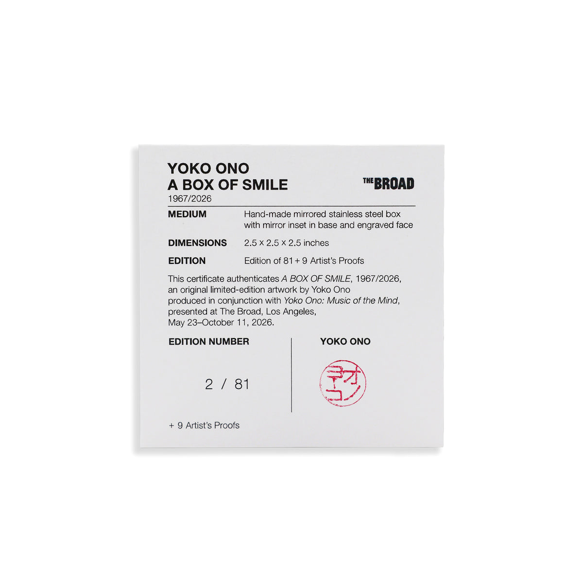 Yoko Ono, A BOX OF SMILE (1967/2026)