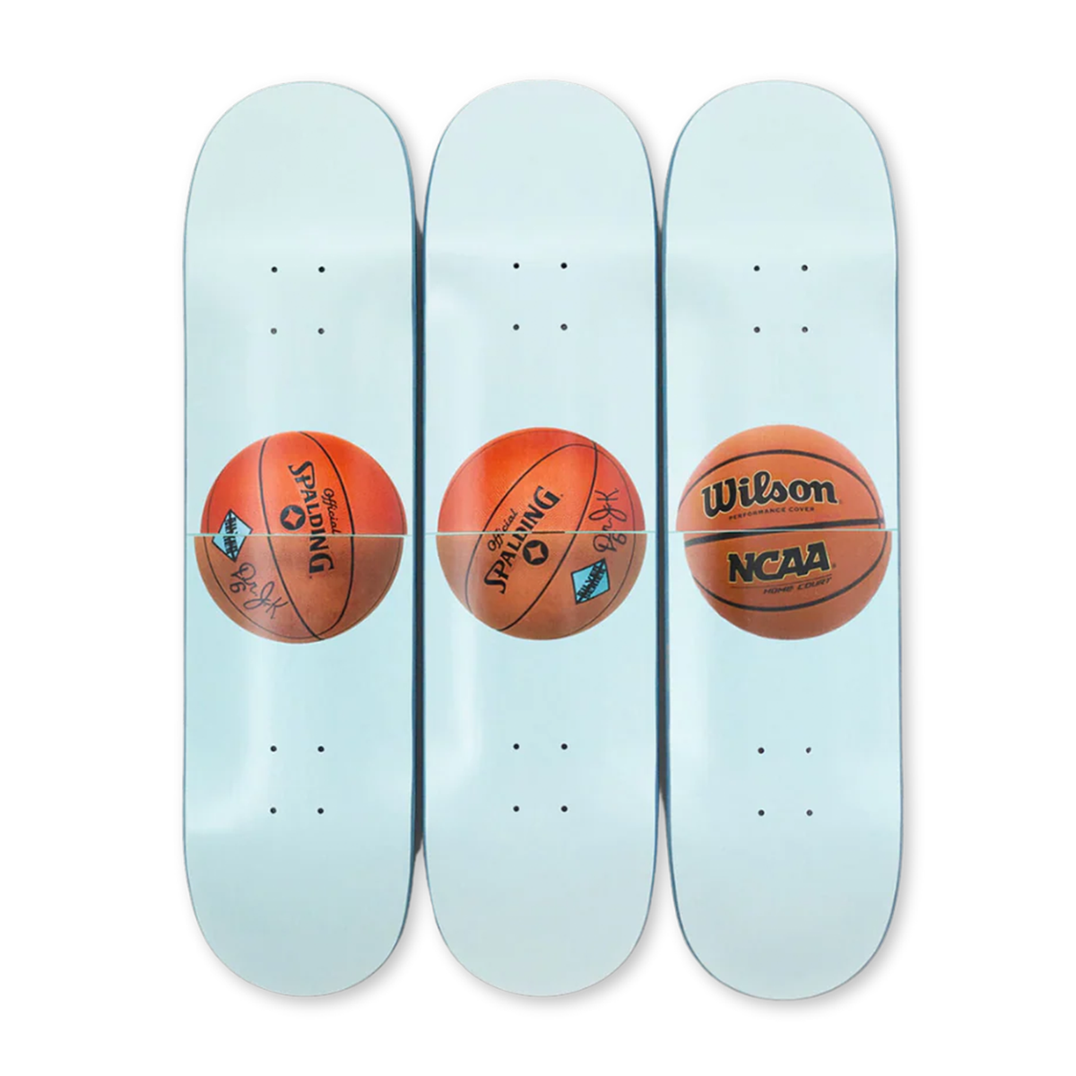 Jeff Koons Three Ball 50/50 Tank (Two Dr. J. Silver Series, One Wilson Supershot), 1985 Skateboard Decks