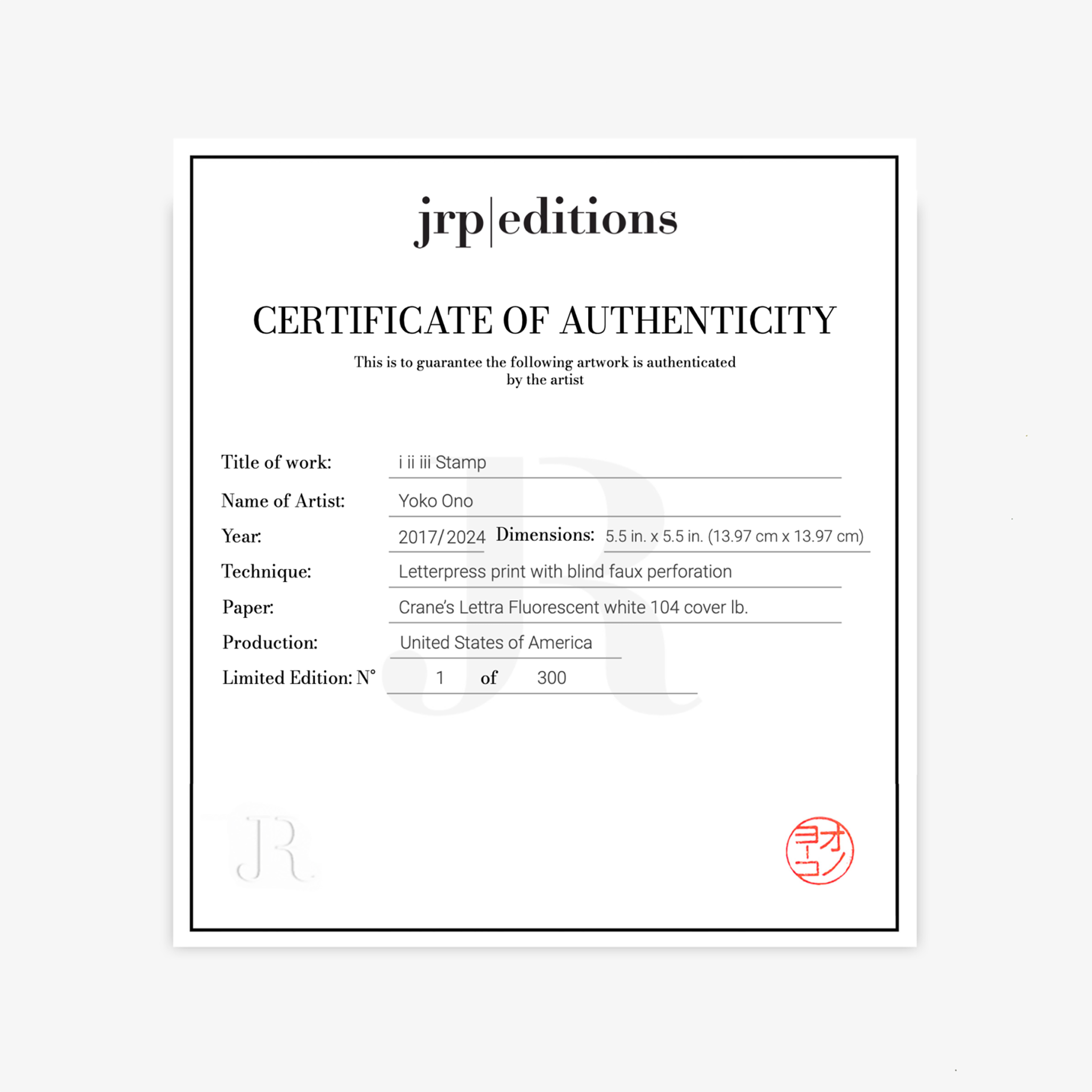 Yoko Ono, I II III Stamp & Everything in the Universe is Unfinished (2017 / 2024)