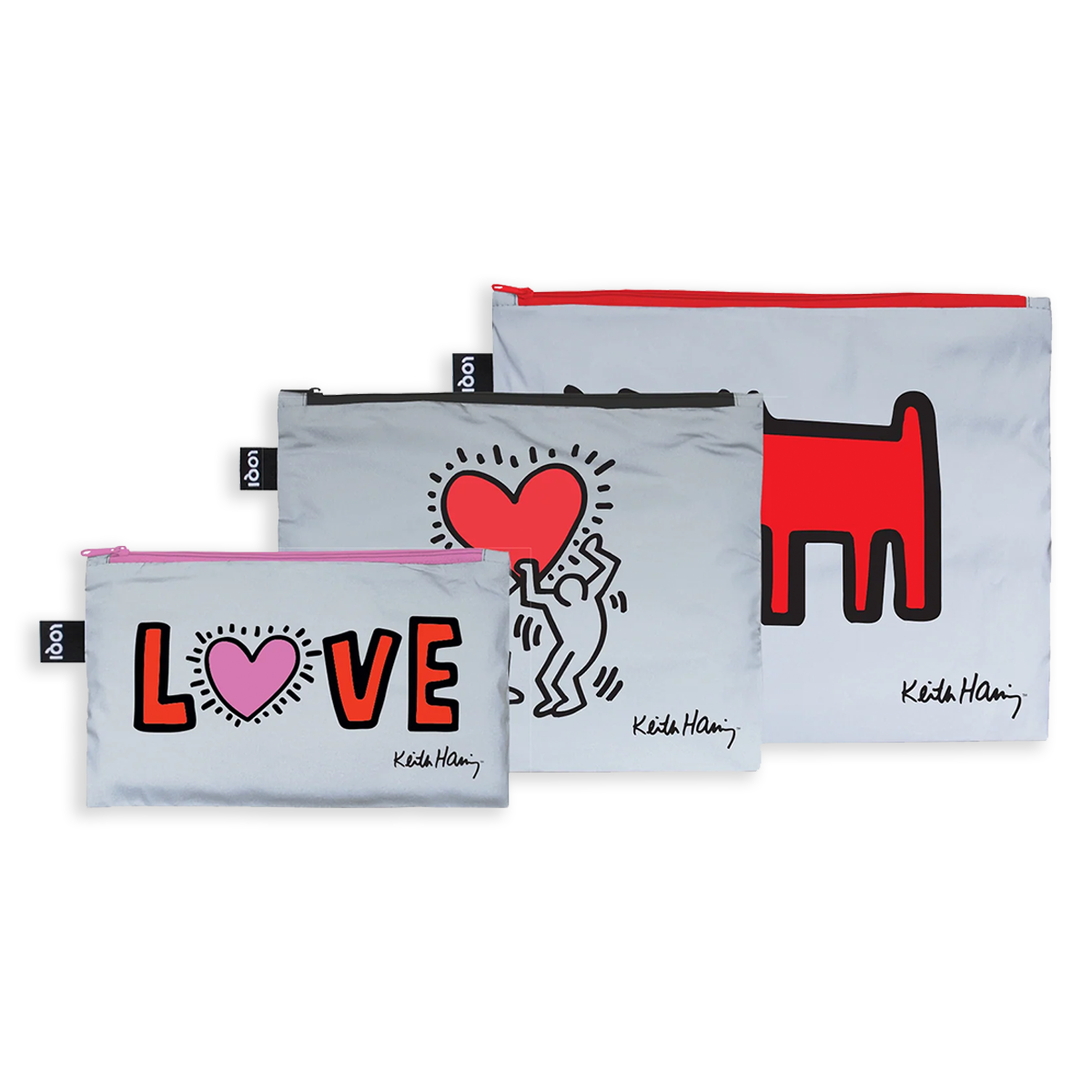 Keith Haring Dog, Heart, Love Reflective Zip Pockets
